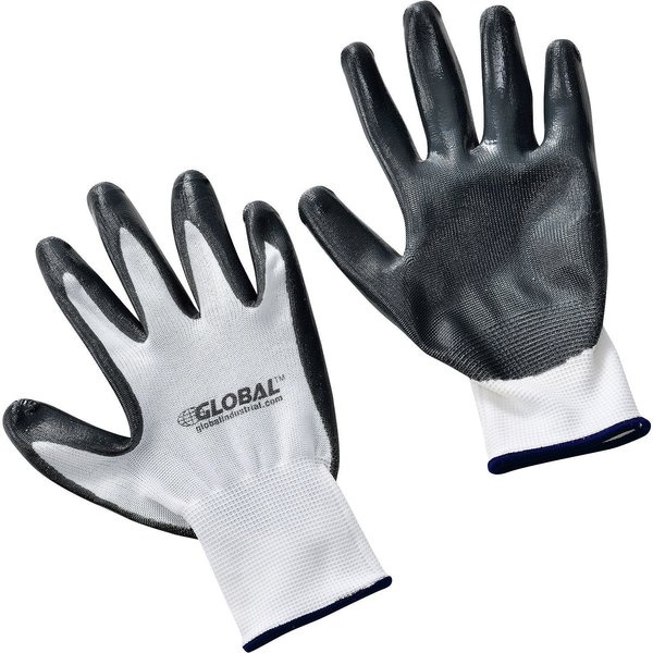 Flat Nitrile Coated Gloves, White/Gray, X-Large